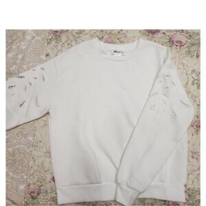 Bailey, white oversized sweatshirt with decorative cutouts in sleeves, size XS